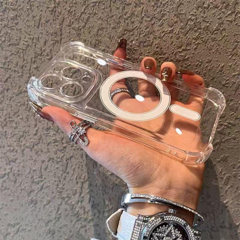 Luxury Magnetic Transparent For Magsafe Wireless Charging Case For iPhone 17 16 15 Pro Max 14 Plus 13 12 11 Air Shockproof Cover
