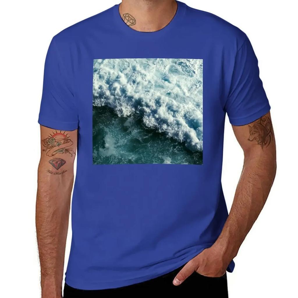 Blue Ocean Waves T-Shirt Customs Plus Sizes Mens Cotton T Shirts