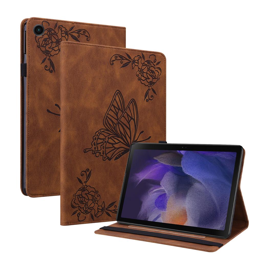 For Samsung Galaxy Tab A11+ Case Butterfly Flower Imprint PU Leather Tablet Cover with Card Slots