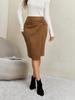 Women's Solid Color Irregular Suede Zipper Skirt High Waisted Buckle Wrapped Hip Twisted Elastic Knot Short Skirt Middle Skirt