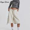 RogueWave Short Work Pants Casual Five Quarter Pants Loose Straight Leg Loose Feeling Wide Leg Distressed Shorts for Women