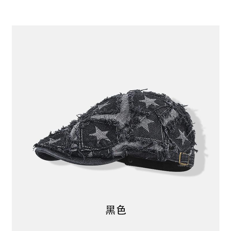 

Джинсовая кепка-звезда ретро берет женское лицо маленькая кепка задом наперед ковбойская шляпа личность тренд весна и осень Adjustable чёрный