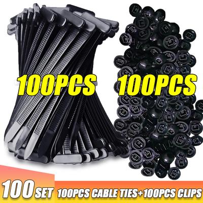 100-10set Self-locking Nylon Universal Cable Tie Buckle Heavy Duty Zip Ties with Pin & Button Car Daily Repair Fastening Strap