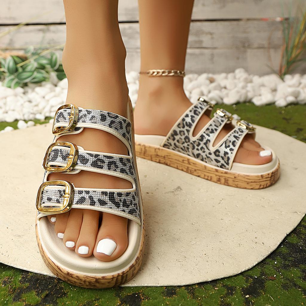 Fashion Women Slippers Plus Size Fashionable Sequin Flat Shoes New Sexy Belt Buckle Sandals Outdoor Casual Women Slippers Slides Women