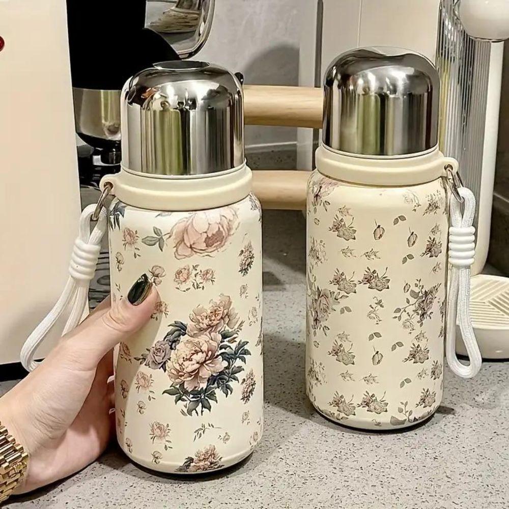 Vintage Floral Vacuum Thermos Bottle 450/600ML Insulated Water Bottle Thermal Cup  Travel Camping