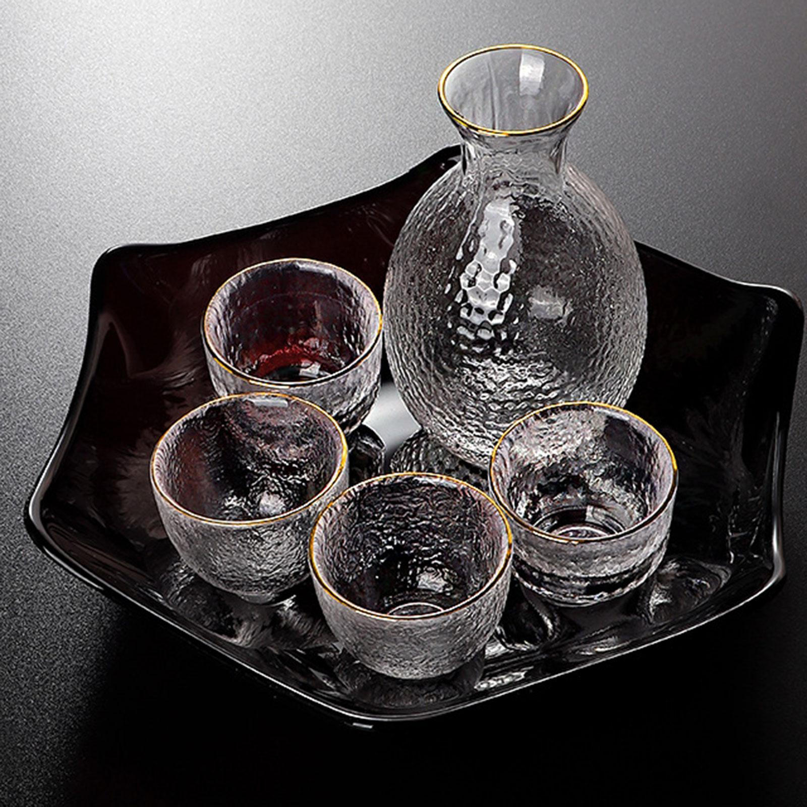 

Sake Pot Set 1 Bottle 4 Cups Clear Decorative Unique Versatile Glass Style A