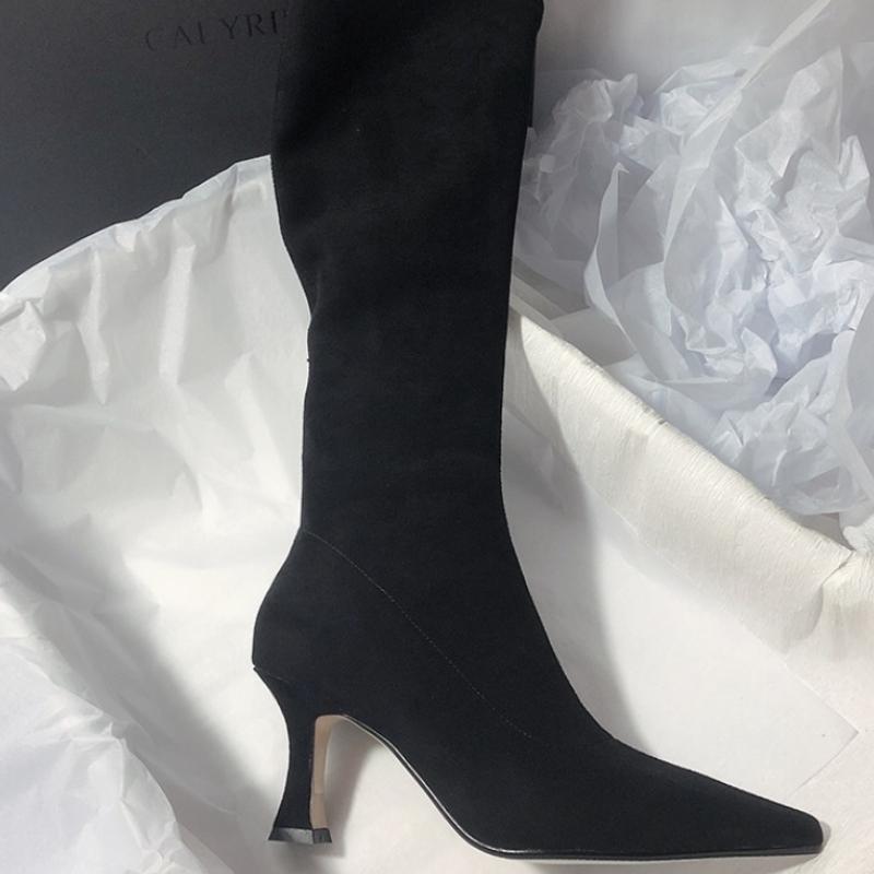 Fashion Women Stretch Slim Modern Long Boots Pointed Toe Knee High Booties Street Style High Heels Party Stripper Female Shoes