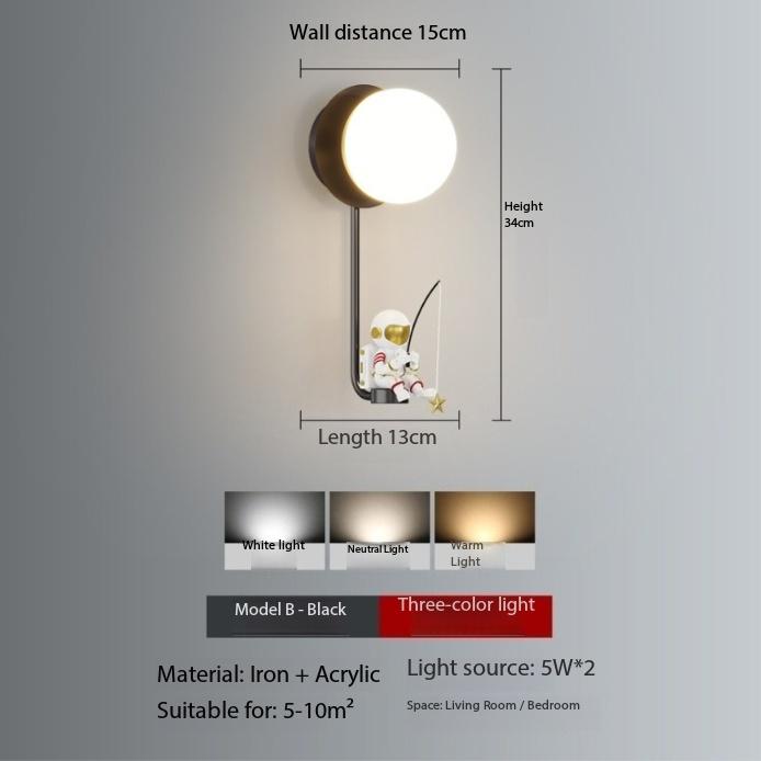 Modern Creative Simple LED Wall Lamp Cartoon Astronaut Living Room Study Bedroom Children's Room Decoration Lighting