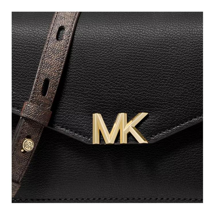 New MICHAEL KORS Sylvia Polyurethane With Leather Envelope Bag, Shoulder Bag, Crossbody Bag, Handbag Medium Women's Black 30F1GYLL6V-BLACK