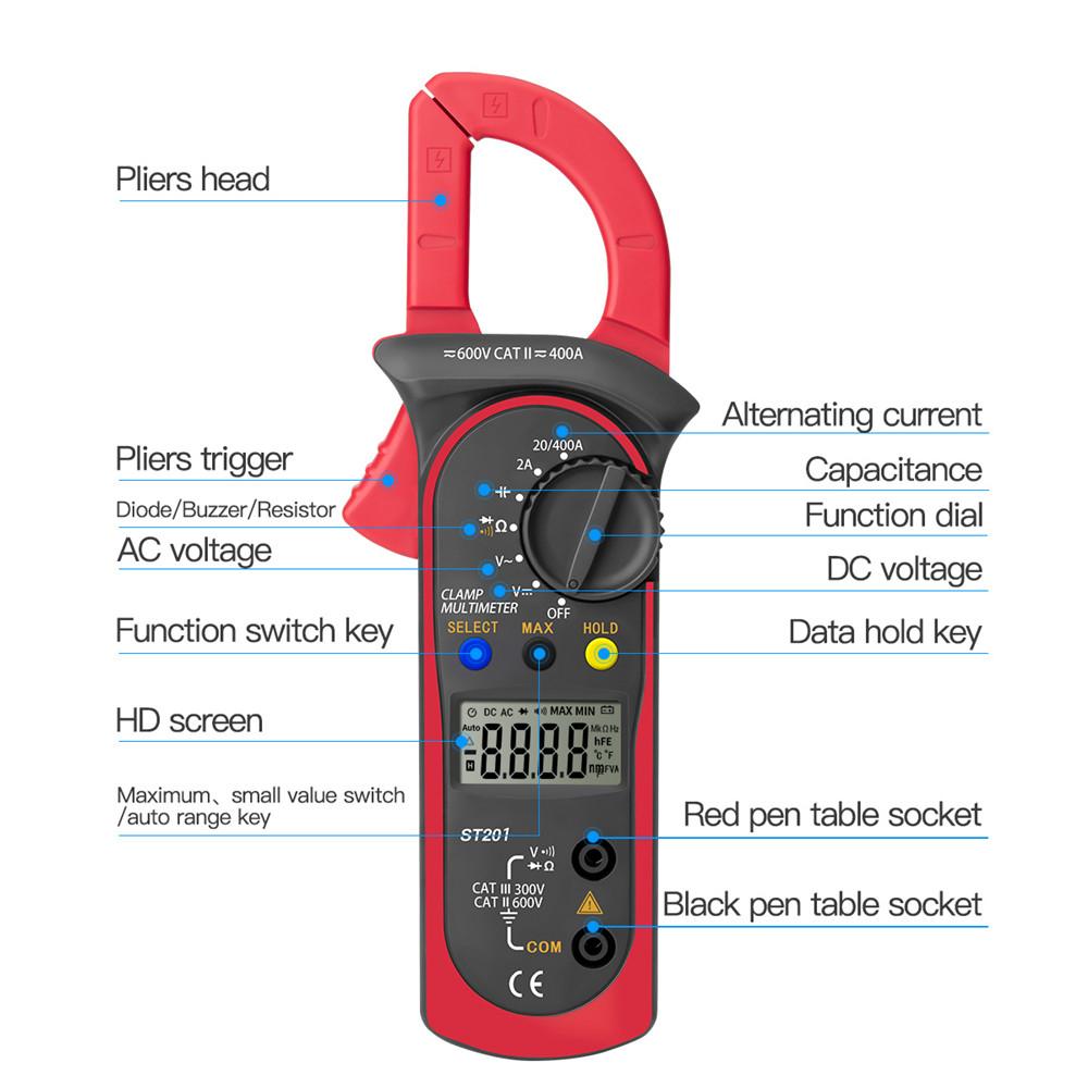 Handheld Digital Clamp Meter Multimeter AC DC Volt Amp Ohm Cap Tester