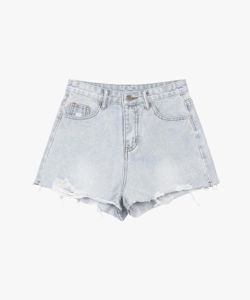 PINK PINEAPPLE Heirloom Denim Shorts_Light Indigo
