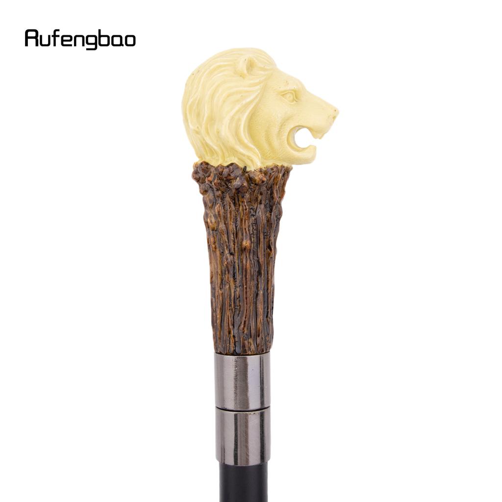 Yellow Resin Lion Head Tree Root Walking Cane Fashion Decorative Steel Stick Gentleman Elegant Cosplay Cane Knob Crosier 94cm