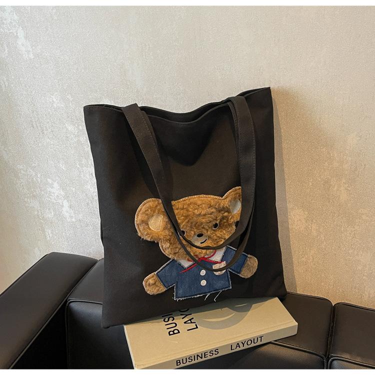 

Холщовая сумка-тоут для женщин, большая вместимость, 2024, новая сумка через плечо для осени и зимы, сумка для студентов колледжей и колледжей чёрный