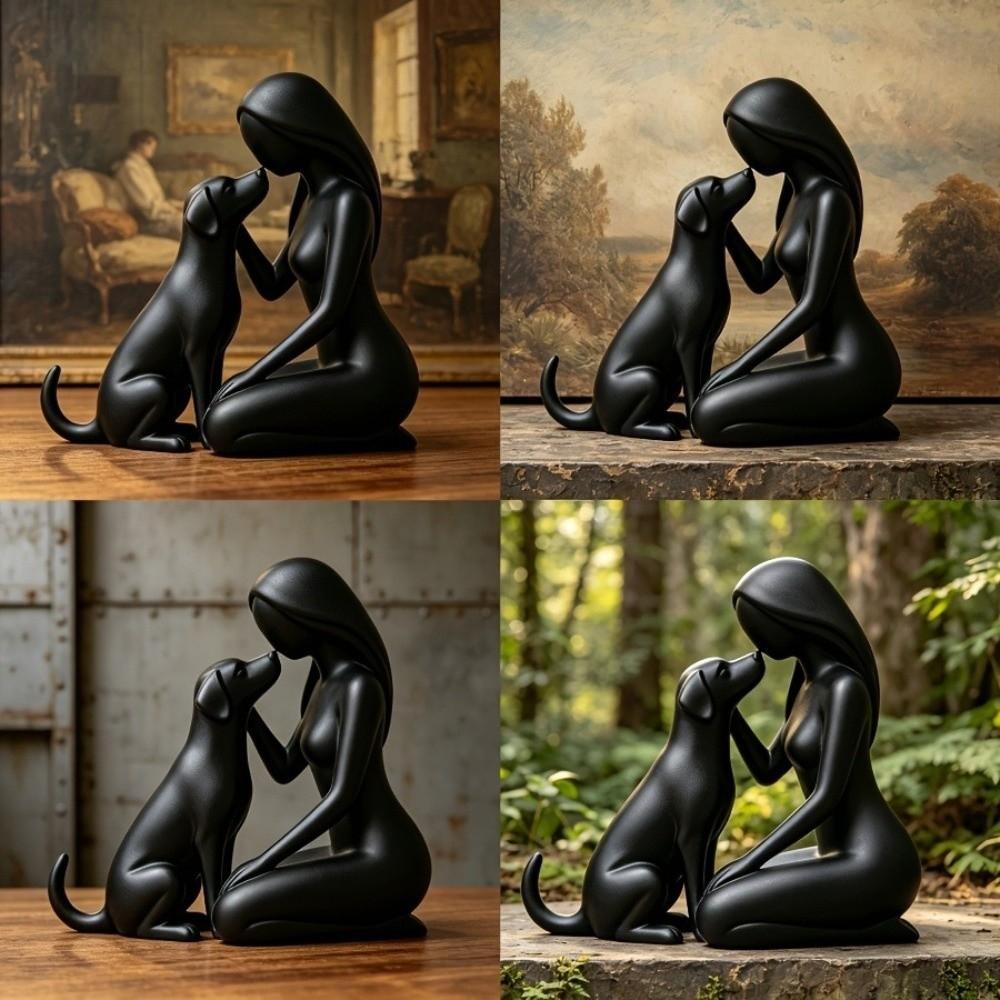 Minimalistische Frau und Hund Freundschaftsskulptur Haustierliebhaber Kunst Schreibtisch Hundestatue Wohnzimmer