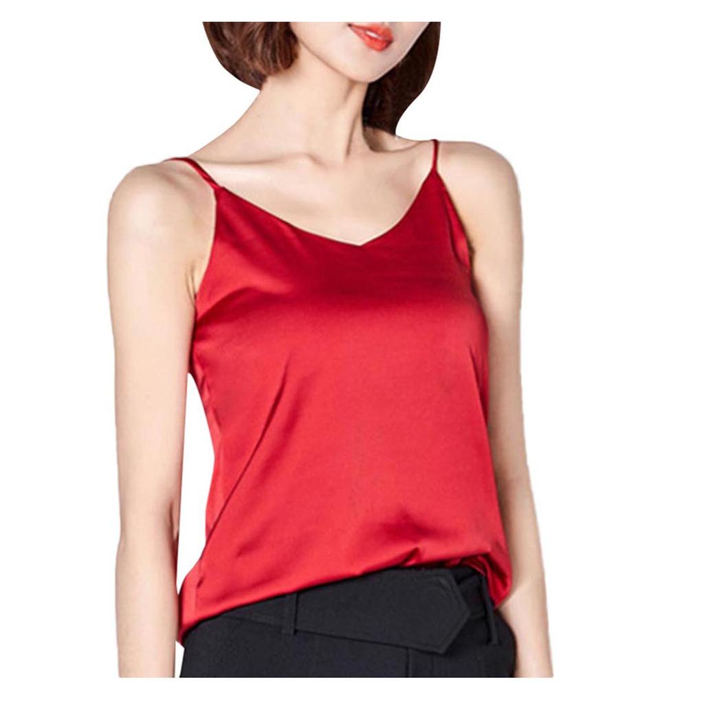 Módní Dámská košilka s imitací hedvábí Spodní část hedvábná jednobarevná halenka s výstřihem do V