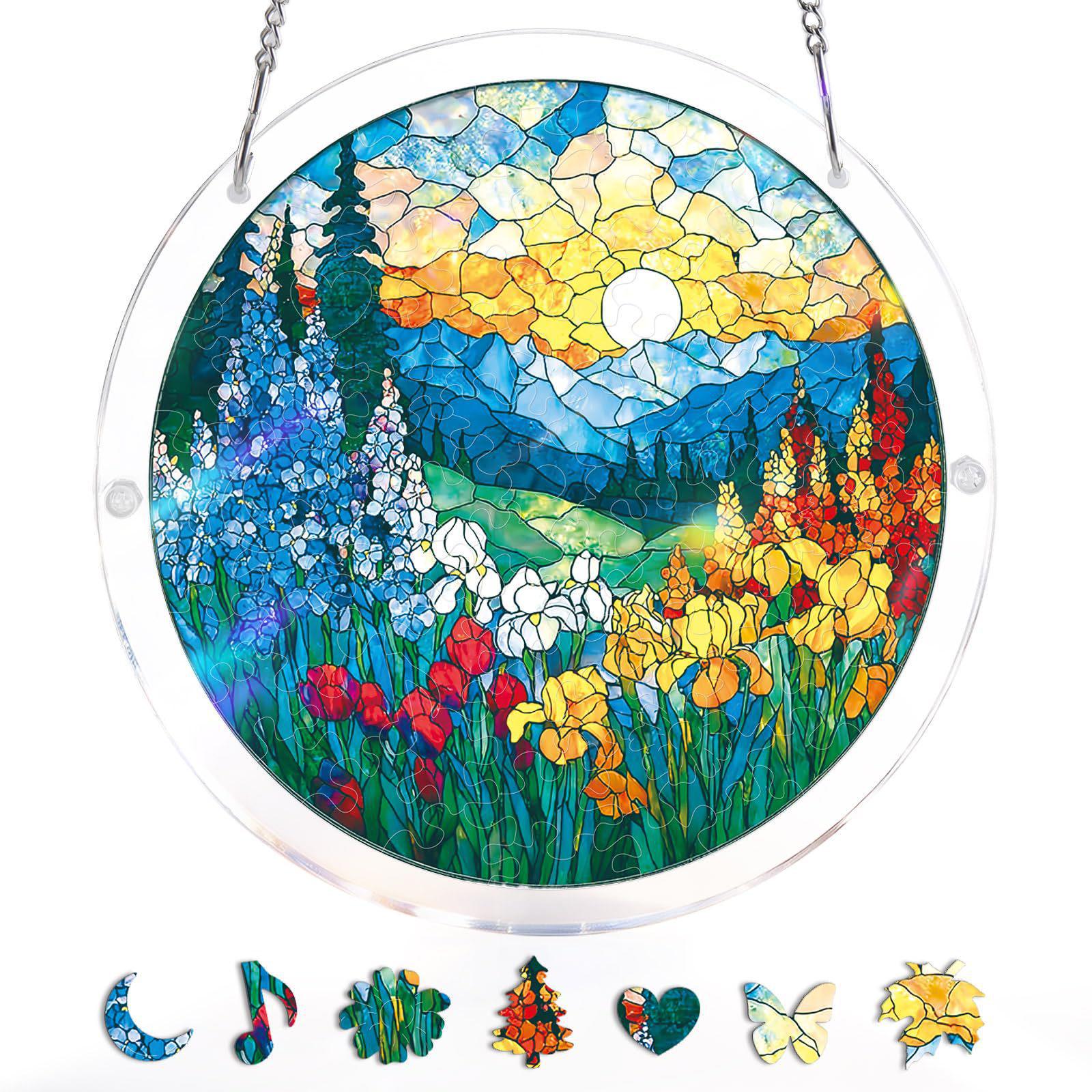 Acrylic Moonlight River Jigsaw Puzzle Suncatcher - Vibrant Window Ornament for Garden Decor