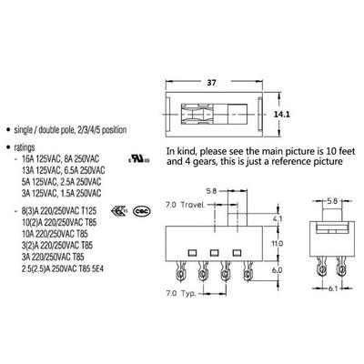 16A Alta Corrente 10P Interruptor de Alternância 4Velocidade Interruptor Deslizante Secador de Cabelo Dse2410
