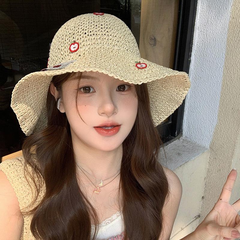 New Straw Bucket Hat Women's Summer Sunscreen Sunshade Big Edge Versatile Folding Sun Hat Fashionable Washbasin Hat