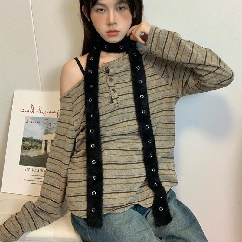 Luochi Y2K Style Narrow Knit Scarf - Sweet, Cool & Edgy Neck Warmer for Autumn/Winter
