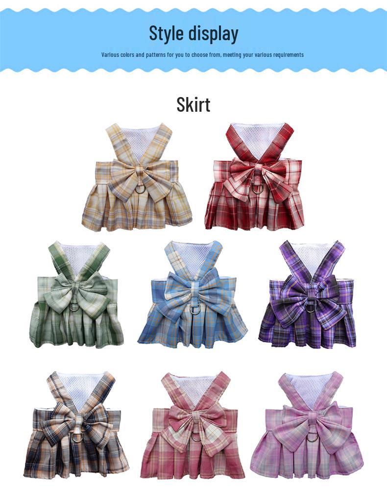 Pet Plaid Skirt Vest Harness & Leash Set for Dogs & Cats
