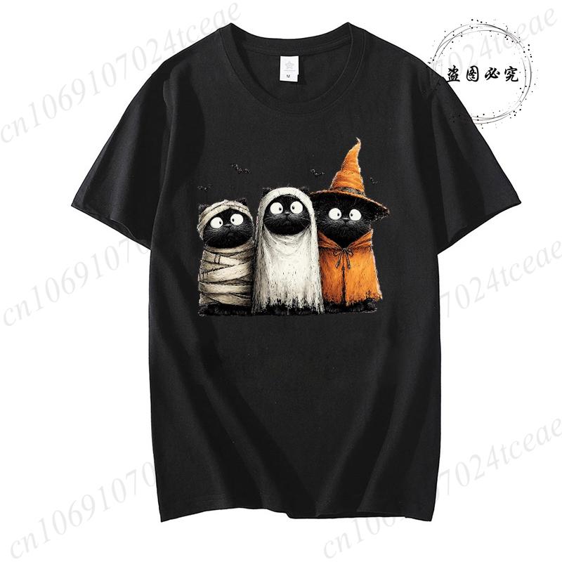 Womens New Fashion Clothes Tshirt Halloween Cat Graphic T Shirts Tops Witch Cats Pumpkin Harajuku Vintage Tee Shirts Clothes