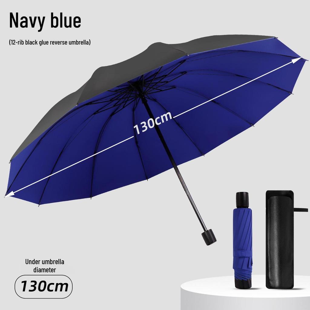 Large 3-Person Umbrella: Reinforced, Dual-Use for Sun and Rain, with Black Glue Sunscreen.