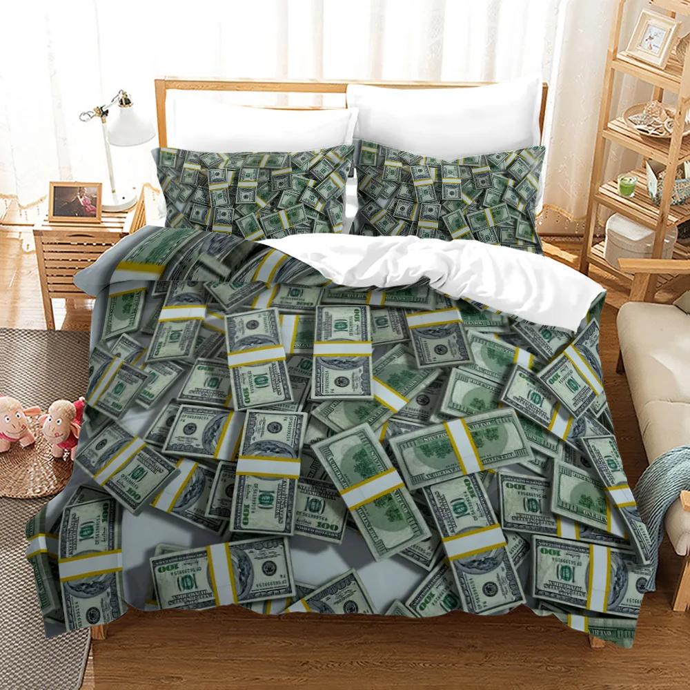 Gelddruck Bettbezug King/Queen Größe, Dollar-Scheine mit dem Porträt von Ben Franklin, Dekoratives 2/3-teiliges Polyester-Bettwäscheset