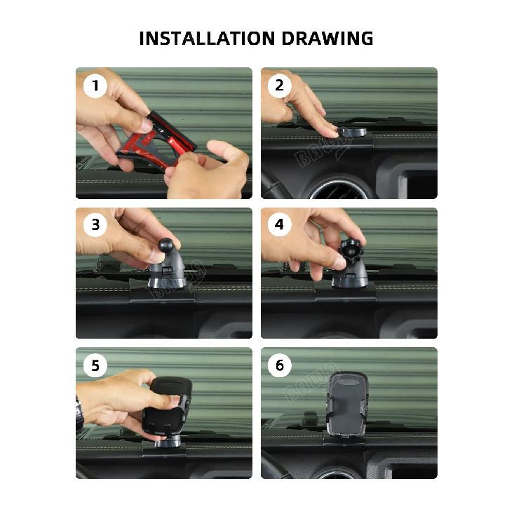 BAWA Car Adjustable Mobile Phone Holder GPS Stand Braket Mount Accessories For Jeep Wrangler JL JT 2018 2019 2020 2021 2022 2023