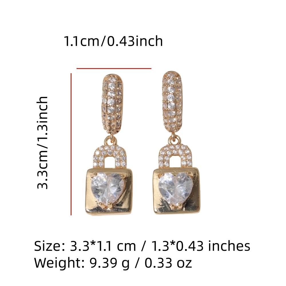 1 Pair Luxury Heart Shape Lock Dangle Earrings for Women Zirconia Earring Jewelry Wedding Party Accessories