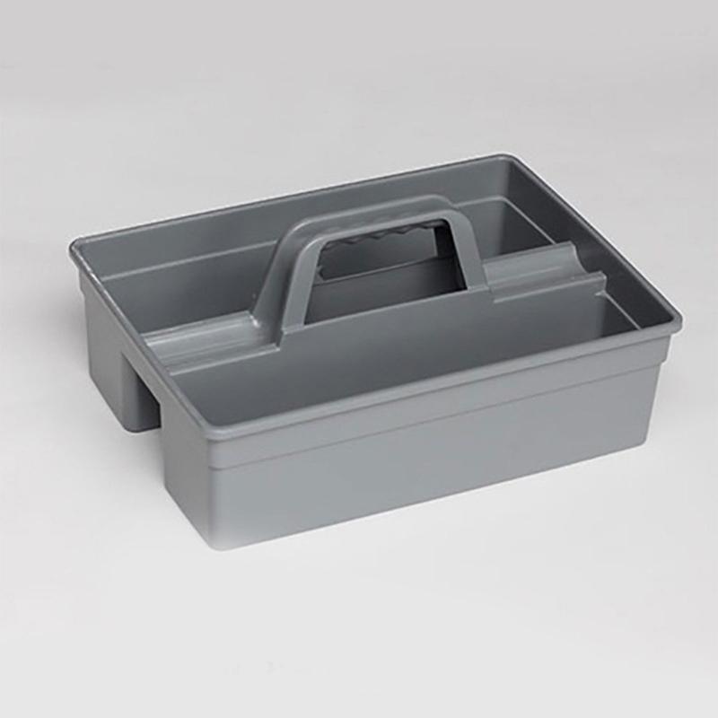 Cleaning Supply Tray Open Top Plastic Tool Storage Box With Center Slots and Carry Handle for Household Tasks, Detailing Gear, and Garage Use