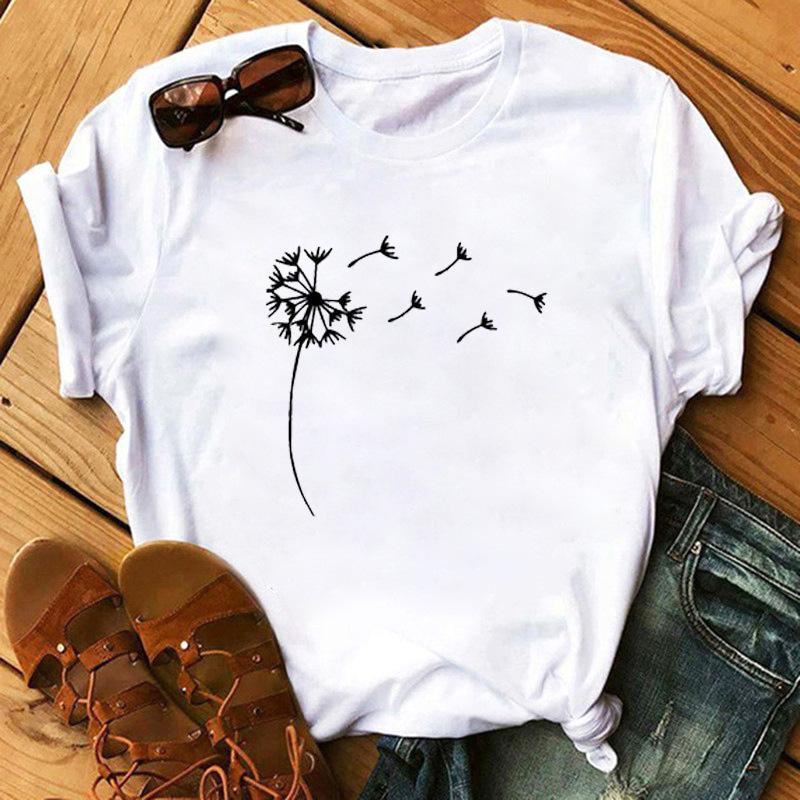 Fashion Kawaii Rose Flower Heart Graphic Women's T-Shirt Summer Loose Blouse 90S Short Sleeve O-Neck Tees Ladies White Y2K Tops