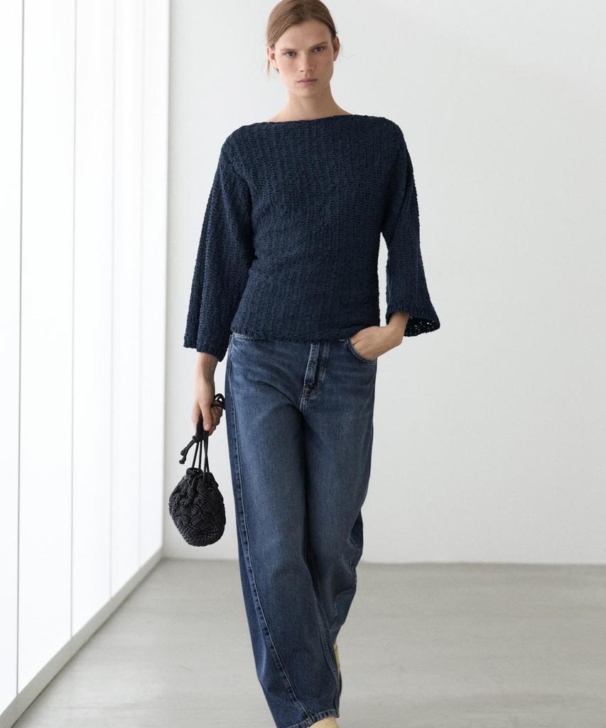Masimodutti Cotton Blend Textured Knit Sweater