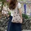 Women Knitting Shoulder Bag Large Capacity Crochet Grocery Bag Contrast Color Travel Shopping Handbag Ladies Daily Handbag