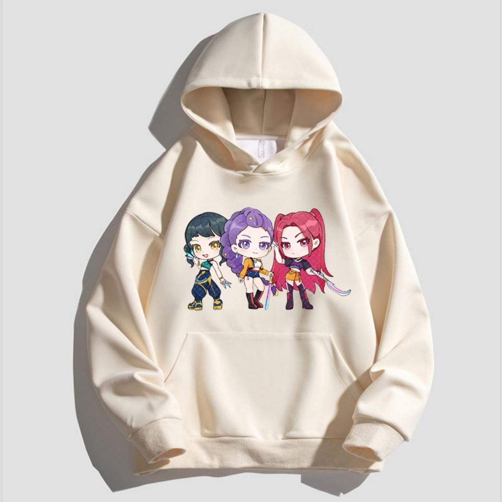 Kpop Children's Cartoon Printed Hooded Sportswear Casual Street Style Anime Idol Combination Printed Long Sleeved Girls' Top