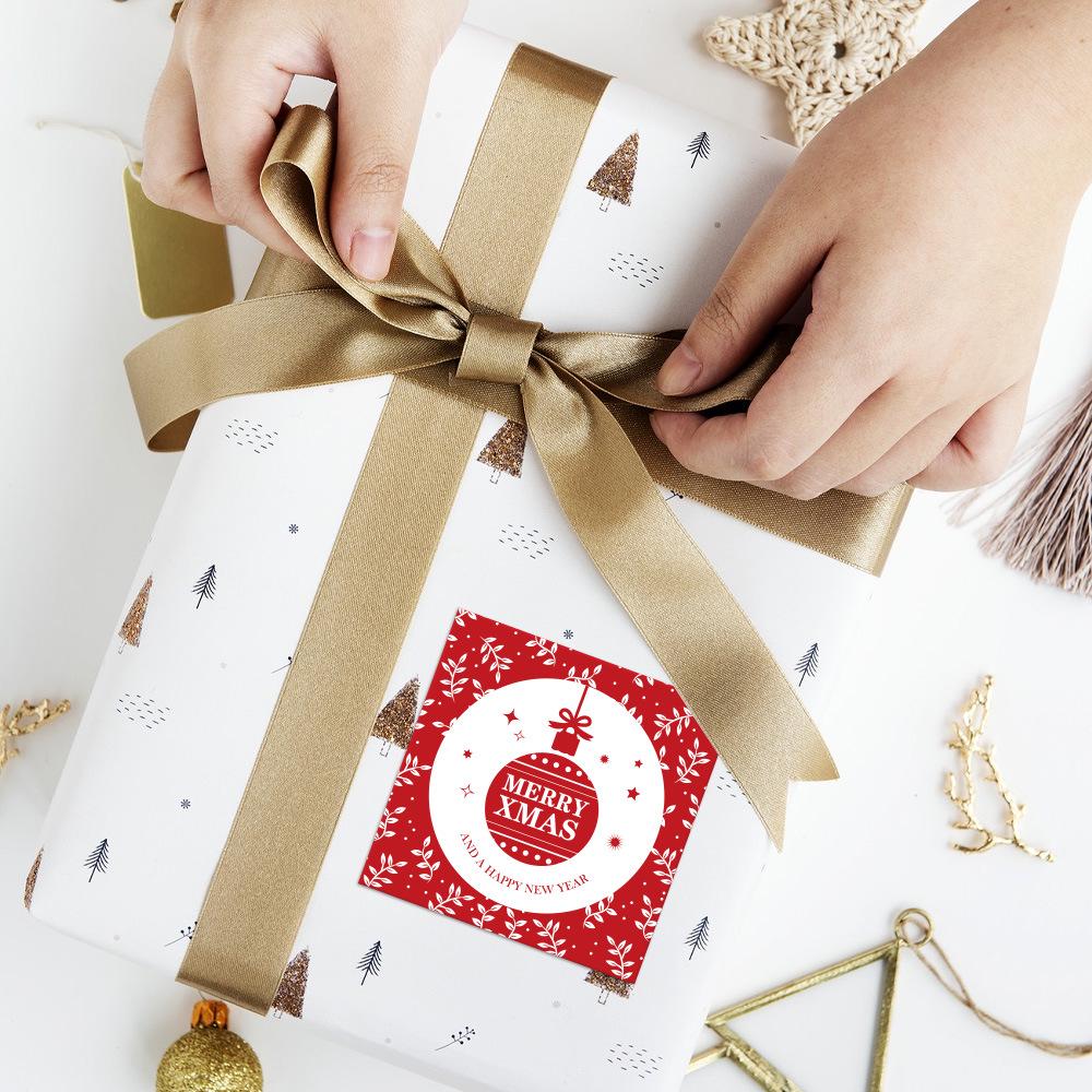 Christmas Square Sticker Gift Box Sealing Labels, Self-Adhesive Packaging Supplies