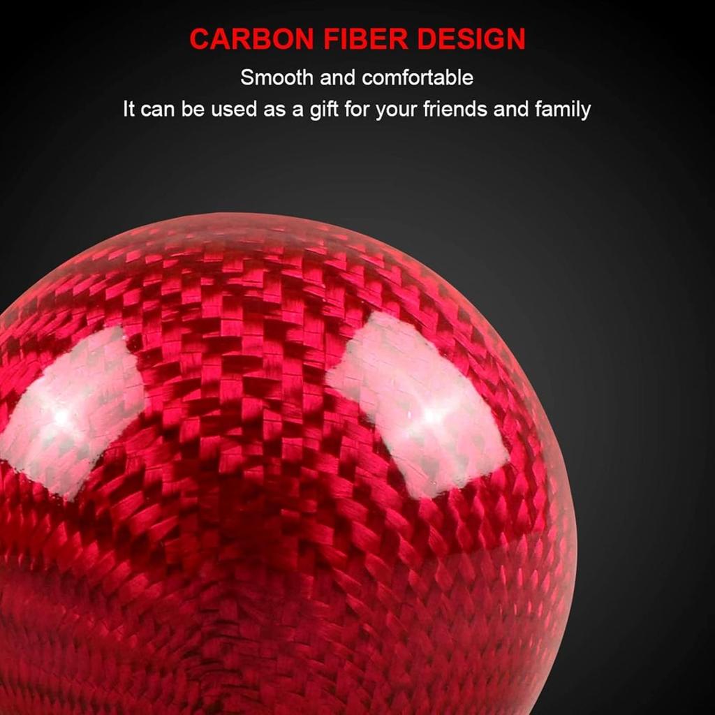 RYANSTAR Carbon Fiber Shift Knob Gear Shifter Knobs With 3 Adapters Round Ball Stick Shifter Level Red