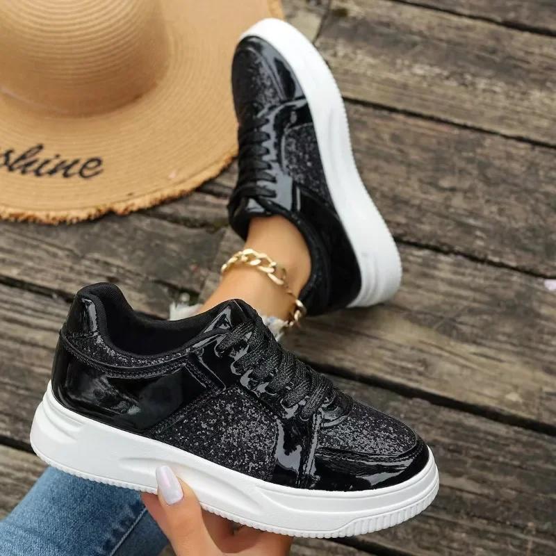 Women's Sequin Fashion Trend Sneakers Casual Sports Shoes Breathable Lightweight Large Flat Women's Shoes Zapatos De Mujer