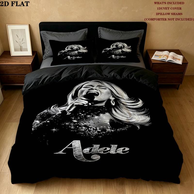 Adele Pattern Bedding Quilt Set Quilt Cover Pillowcase Home Birthday Gift(1 * duvet cover + 2 * pillowcase, without core)