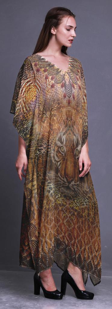 Phagun Tiger Face Animal Beach Kaftan Bikini Cover Up Womena    S Maxi Dress Long