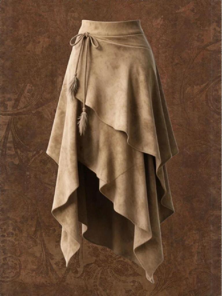 2025 Retro Women's High Waist Suede Midi Skirt