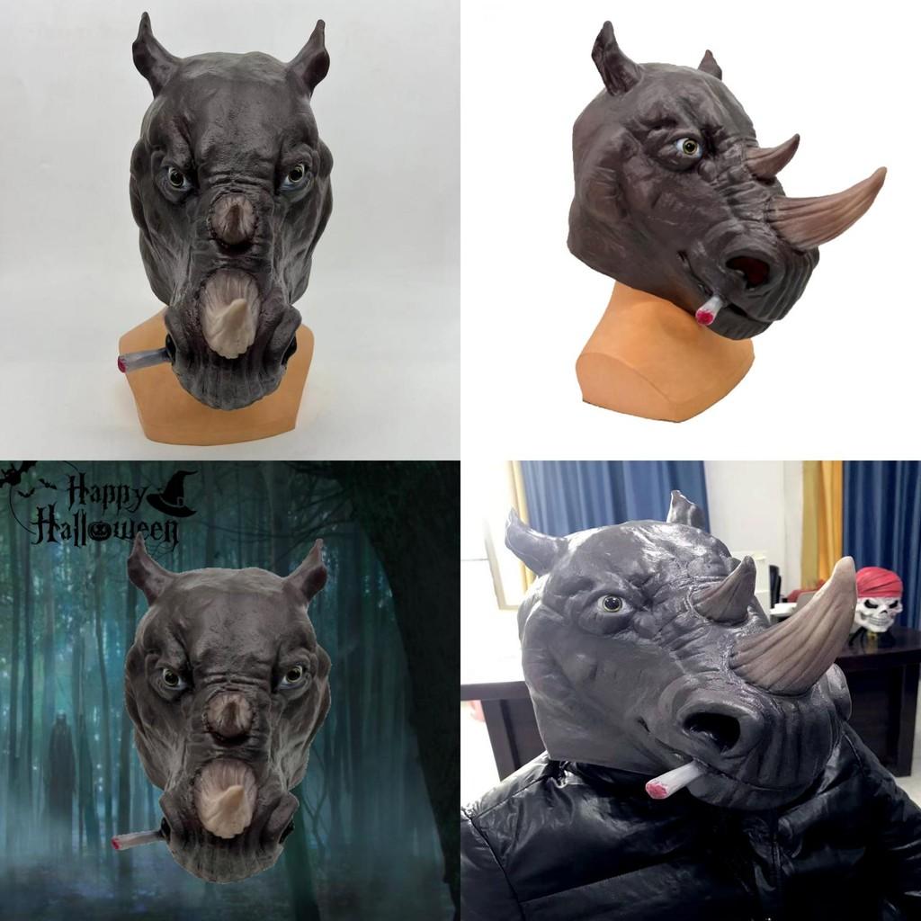 Zábavná nosorožčí latexová maska s celoobličejovým efektem pro Halloween a Velikonoce