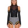 Adult Circus Ringmaster Bodysuit Sequined Patchwork Ruffled Hem Leotard and Metallic Gloves for Halloween Dress Up Party