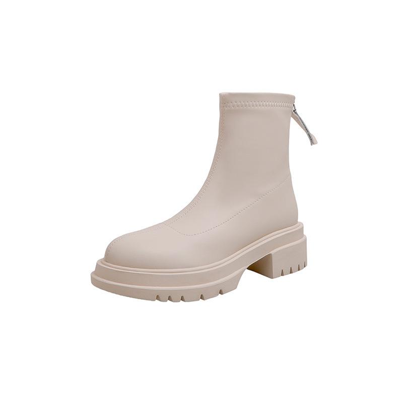 Thick-soled British style short boots women's thin boots autumn and winter new small man heightened zipper elastic thin boots