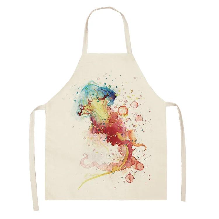 Ocean Animal Whale Jellyfish Pattern Cleaning Aprons Home Cooking Apron Cooking Linen Bibs Waist Baking Kitchen Aprons Delantal