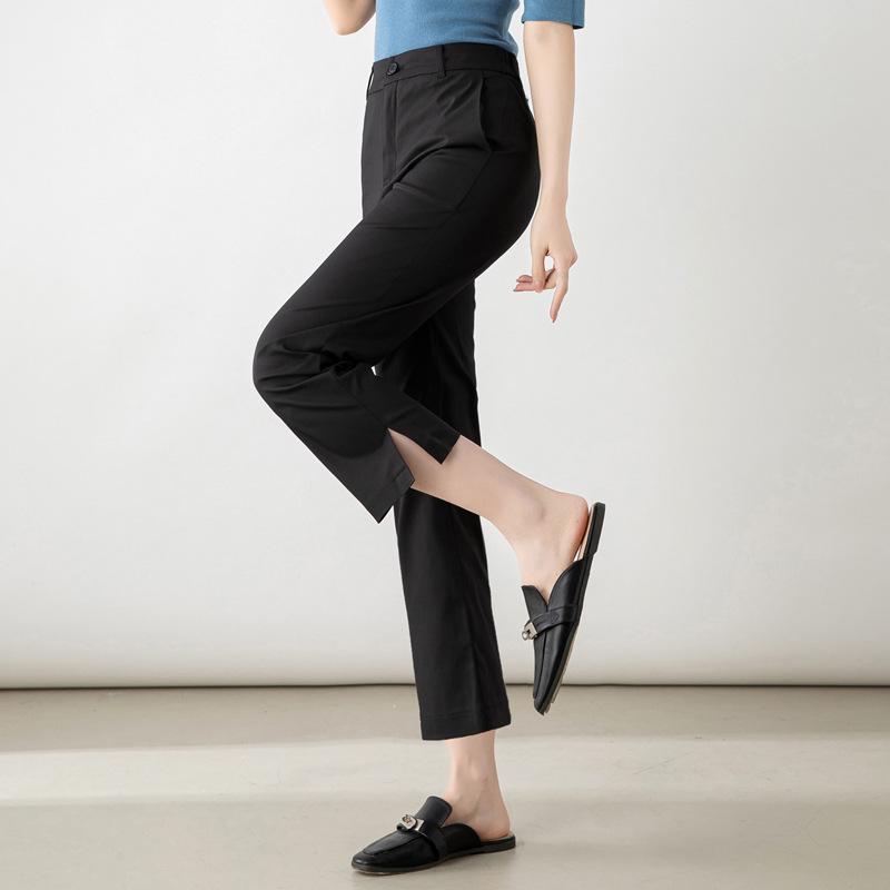 2025 Spring/Summer Women's High Waist Mugwort Tencel Cigarette Pants – Loose, Nine-Point Slit Casual Wear