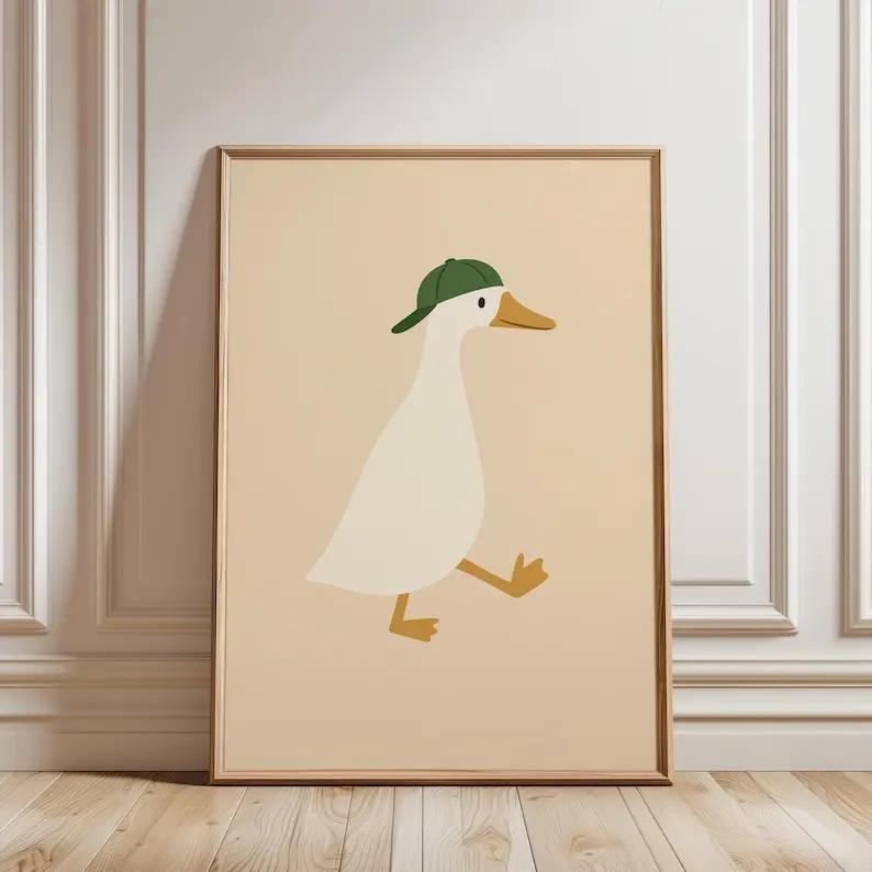 Minimalist Duck Wall Art Poster for Bedroom and Kids Room Decor Cute Cartoon Style Print Frameless