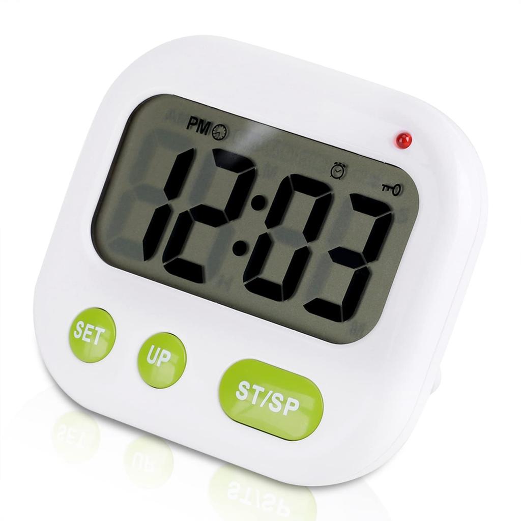 J-ouuo Under-the-Pillow Vibrating Alarm Clock, Music/Vibration Digital LCD Alarm Clock with Backlight, Electronic Kitchen Timer