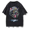 Oversized Tshirt Streetwear Cat Graphic Print Punk Gothic T-Shirt Men 2023 Casual Washed Tee Shirts Harajuku Cotton Tops
