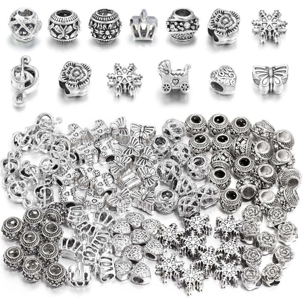10pcs/lot Alloy Large Holes Beads Simple Pendant Charm Beads Fit DIY Original Bracelet Jewelry Making Accessories