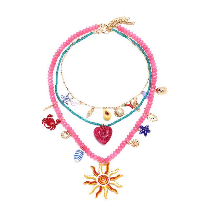 Fashion Summer Sweet Multi-Layer Dopamine SUNFLOWER Exaggerated Necklace Holiday Travel Style Street Shooting Trendy Female Necklace Image color